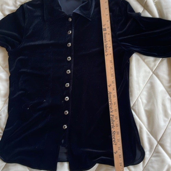 Harve Bernard black velour holiday gold accent button down top - Picture 7 of 7